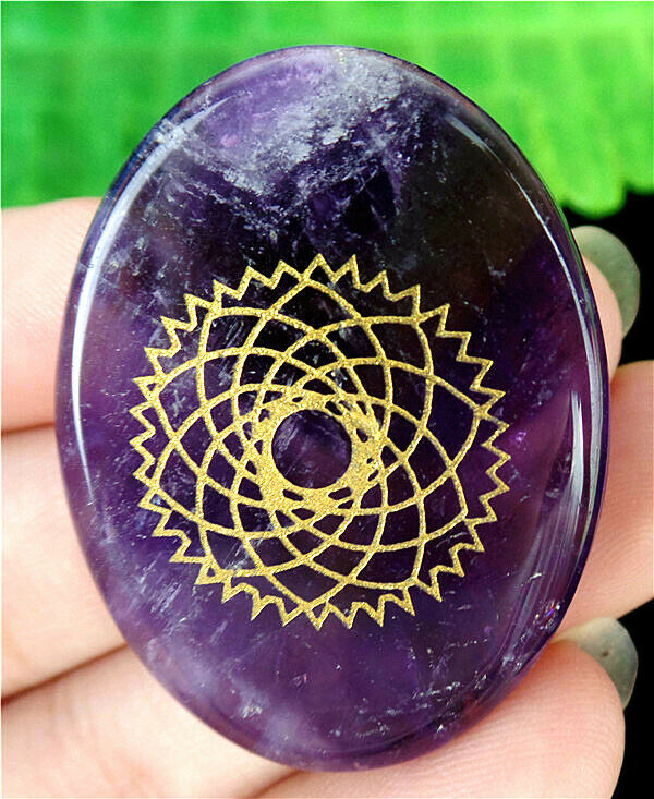 40x30x5mm Natural Purple Amethyst Oval Seven Chakras CAB HL80299
