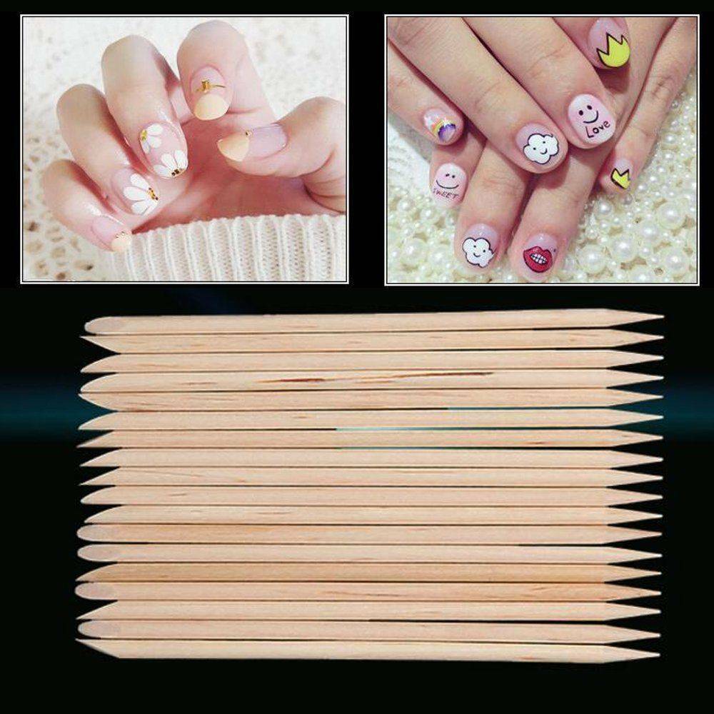 100Pcs Nail Art Orange Wood Sticks Cuticle Pusher Remover Pedicure Manicure Tool