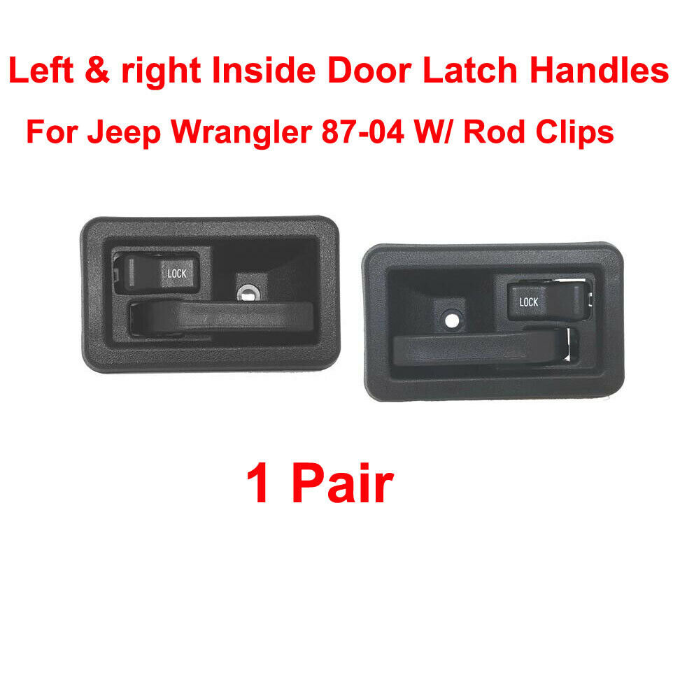 Black Inside Door Latch Handles Pair For Jeep Wrangler 87-04 W/ Rod Clips Newest