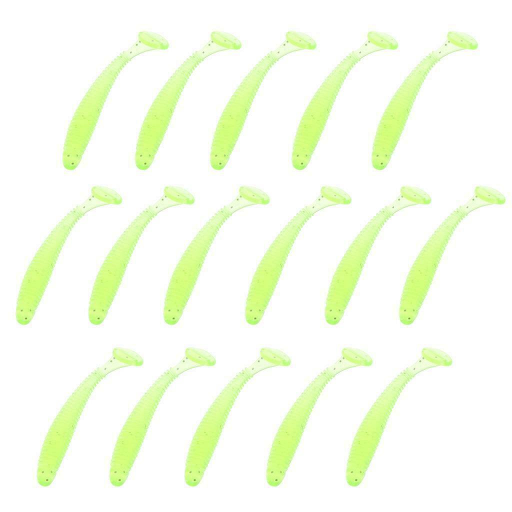 16x Worm Fishing Lures Soft Crank Baits T-tail Fish Tackle Lures 5cm Yellow
