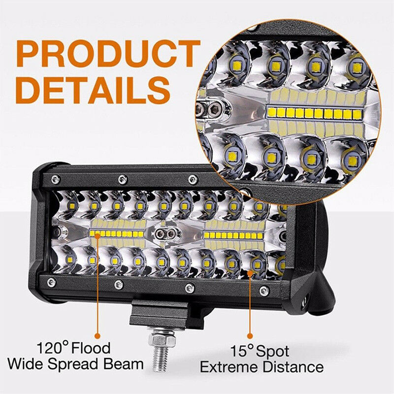 7inch 120W 40LED Work Light Bar Flood Spot Beam Offroad SUV Driving Fog Light BD