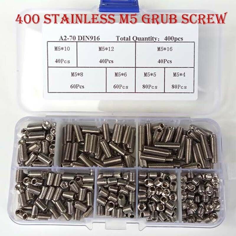400 Pcs M5 Flat Head Stainless Steel Screw Hexagon Socket Flat Head Set Screw