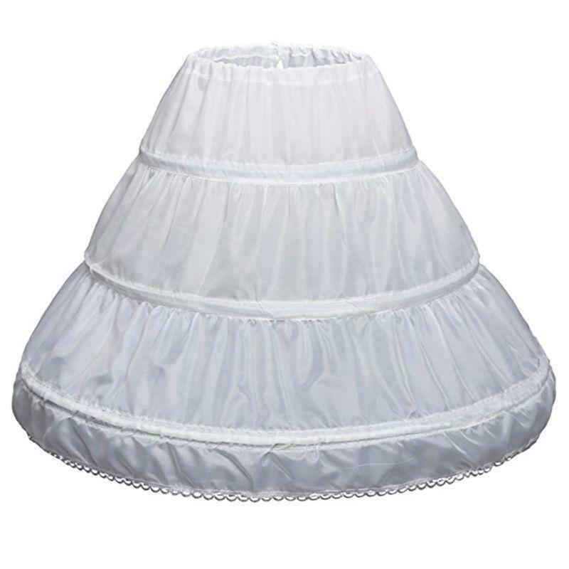 White Children Petticoat A-Line 3 Hoops One Layer Kids Crinoline Lace Trim Girl