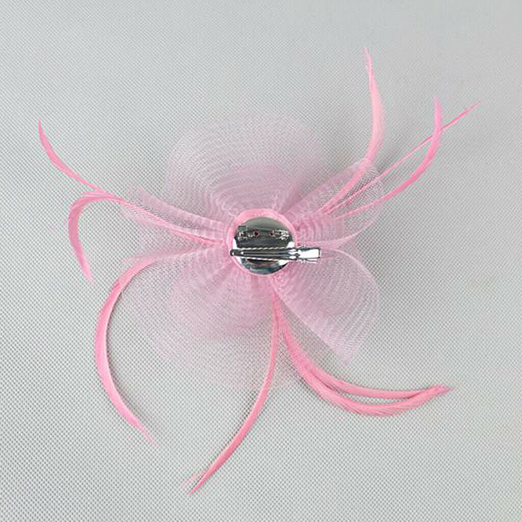 Flower Net Feather Fascinator Beak Clip Wedding Race Ladies Fascinator Pink