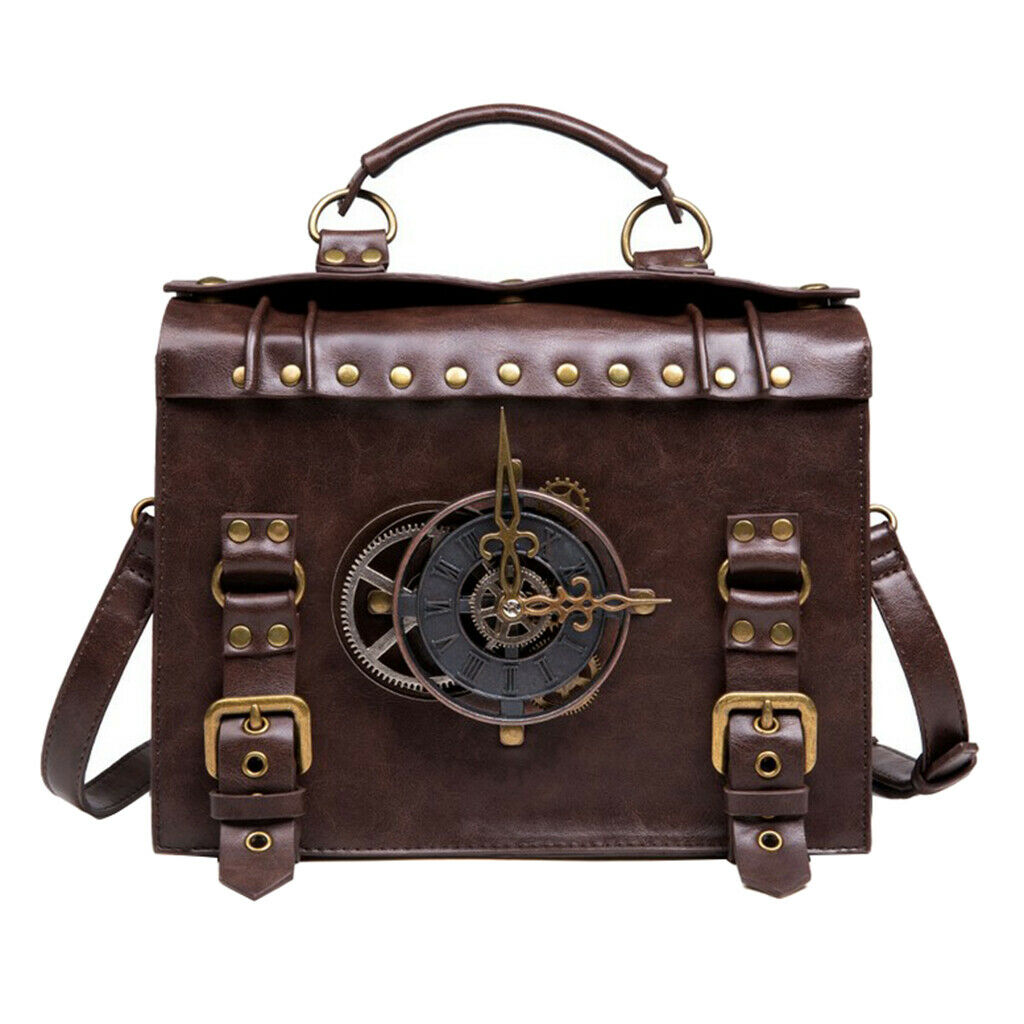 Unisex steampunk handbag shoulder bag leather bag punk shoulder bag