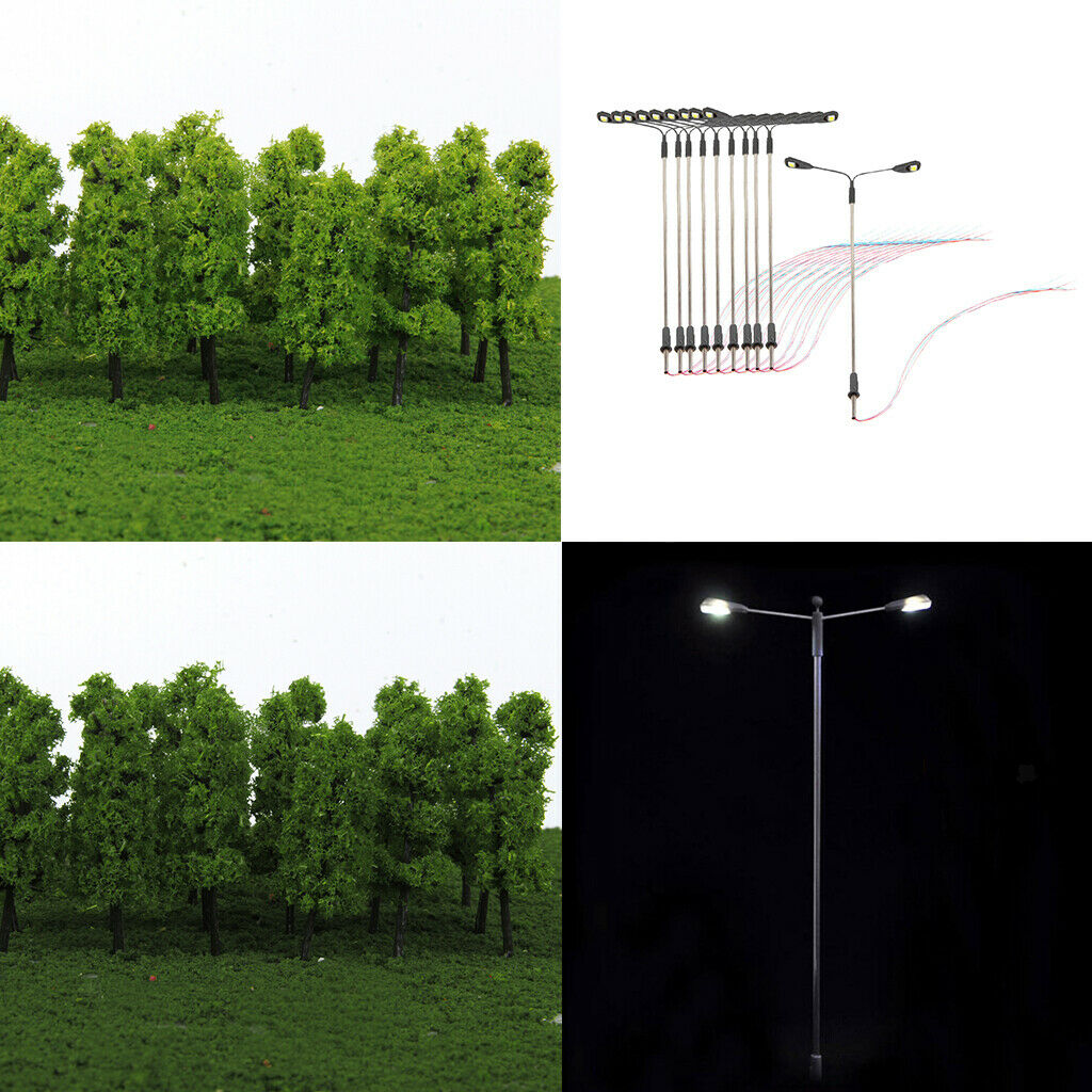 10Pc LED Street Light+20Pc Green Tree Models HO for Diorama Scenery