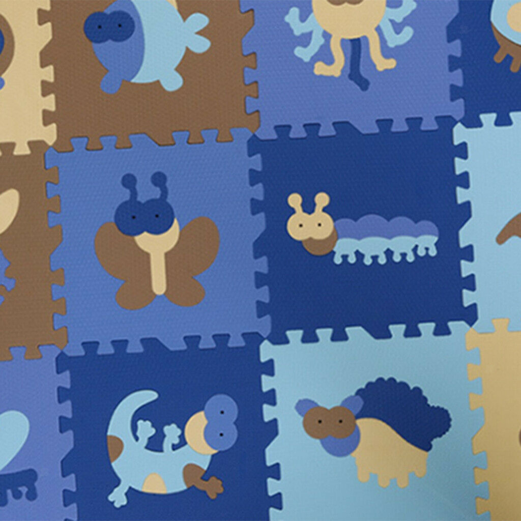12Pieces Foam Puzzle Exercise Mat Interlocking Floor Tiles insect Blue