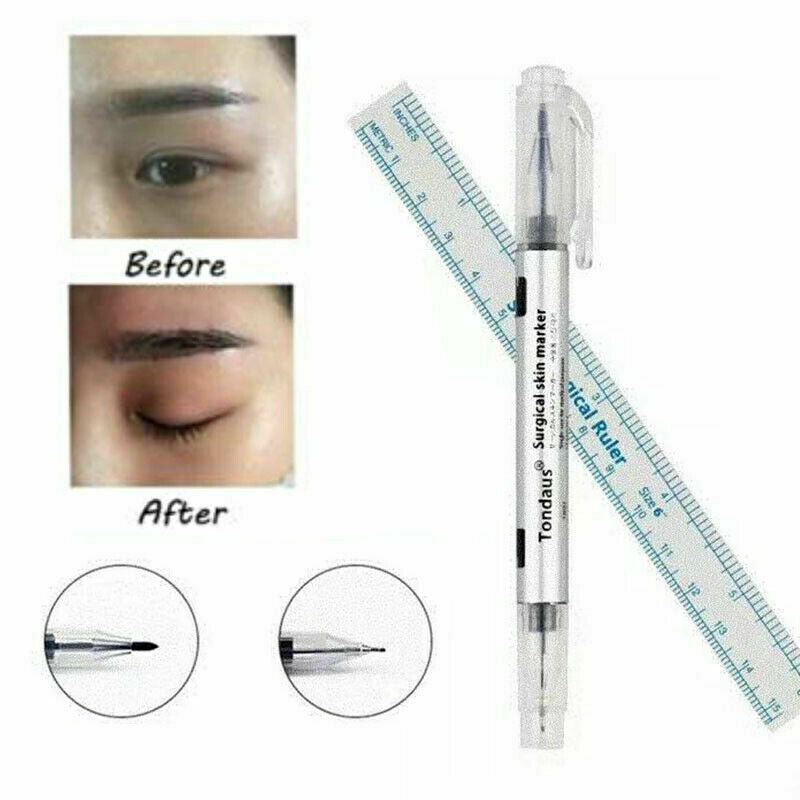 2Pcs Set Sourcil Tatouage Chirurgical Peau Stylo Marqueur Scribe D & Mesure