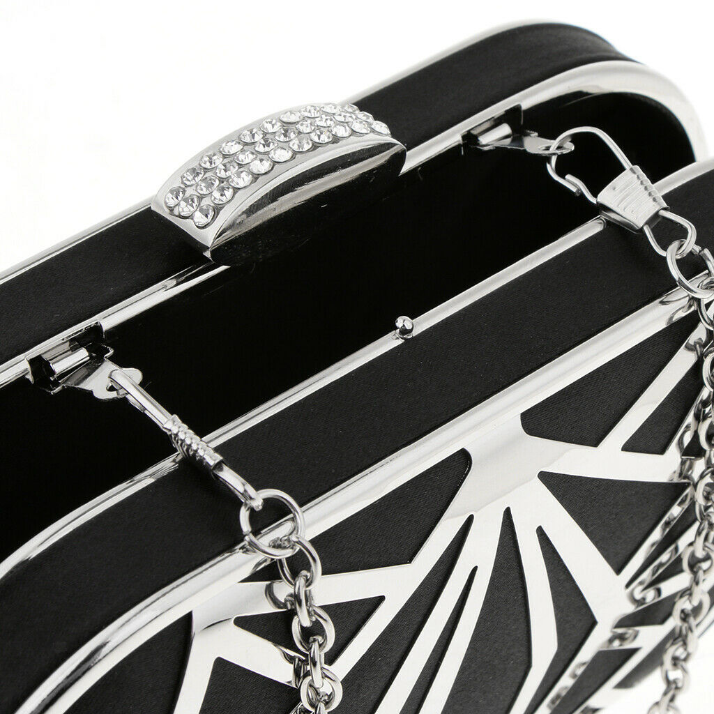 Women Hollow Metal Clutch Bag Evening Bridal Bag Wedding Prom Handbag Black