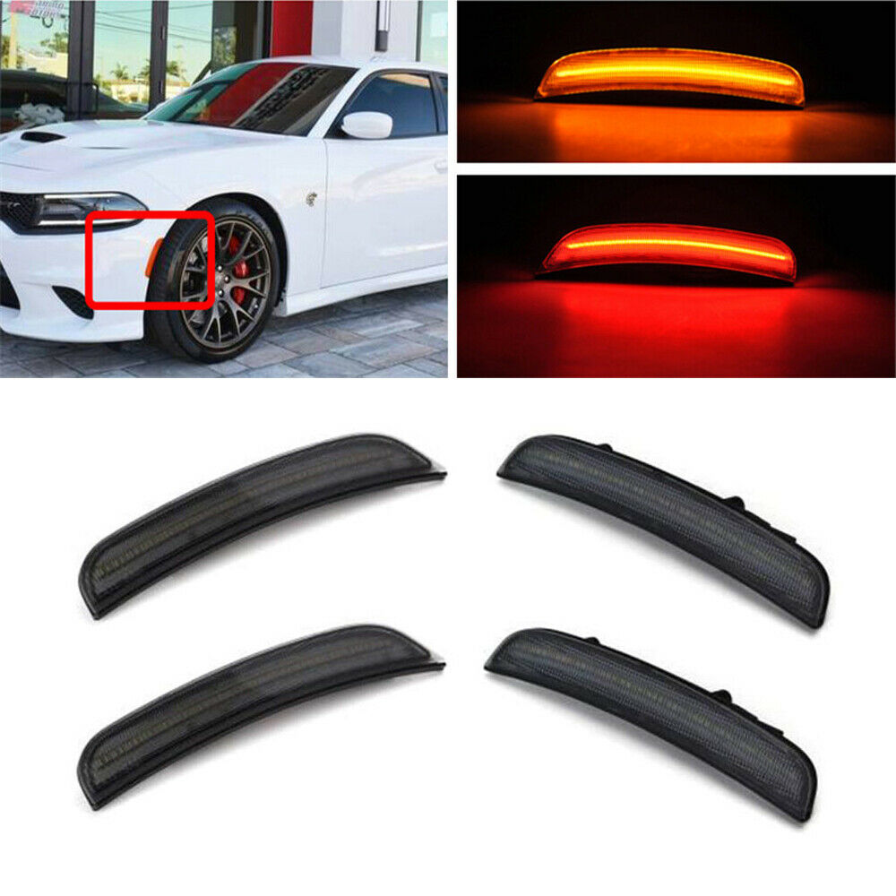 For 2015-2019 Dodge Charger Front Rear LED Side Marker Lamp Amber Red Smoke Lens