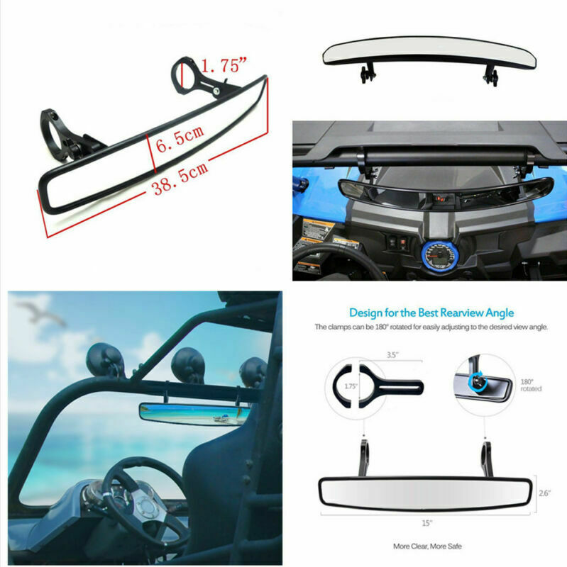 15" Wide Rear View UTV Mirror with 1.75" Clamp for ROUND ROLL BAR Units
