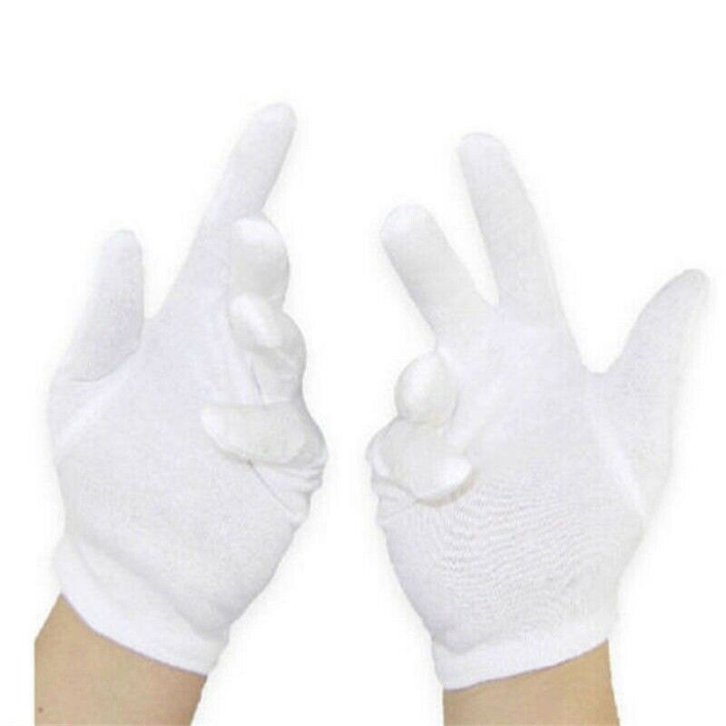 12 Pairs Soft Costume Jewelery Cotton White Gloves Handling Work Hands Protector
