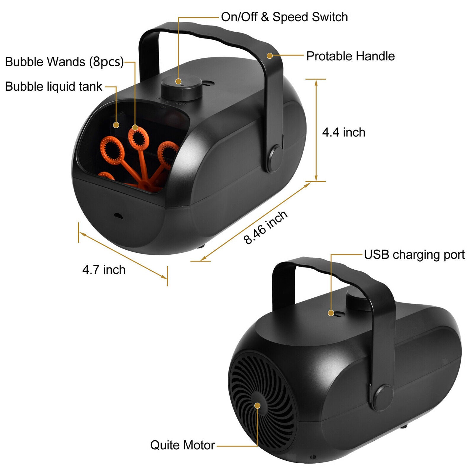 Portable Automatic Bubble Maker Rechargeable Durable Black