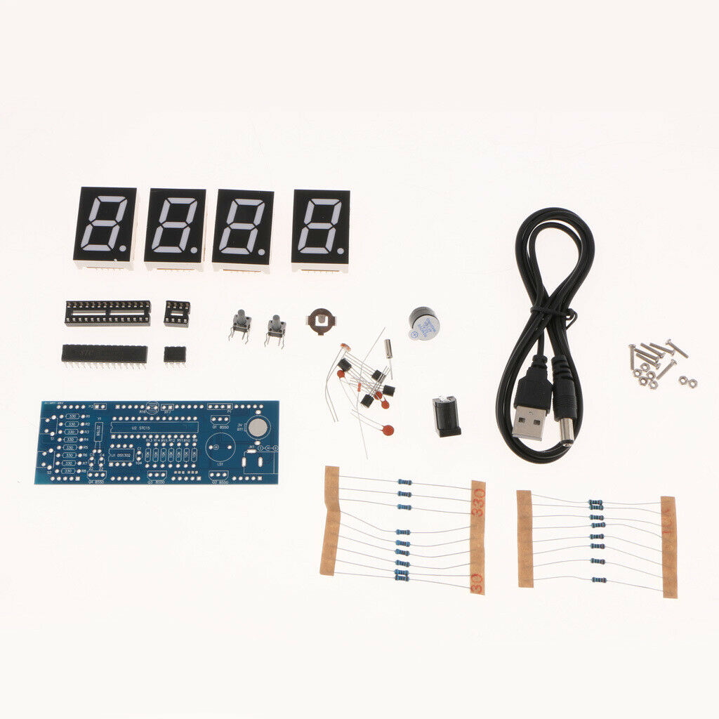Digital 4 Bits Electronic Clock DIY Kit LED Display Suite Electronic Green