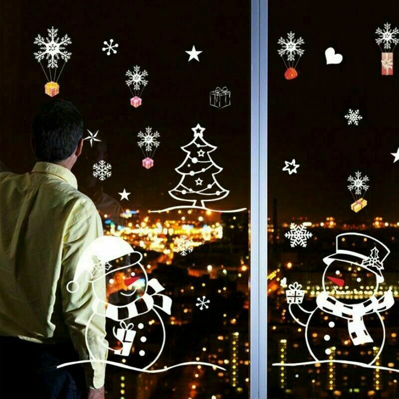 Self-adhesive Christmas Glass Stickers Snowman Wall Stickers Window Decor NR9