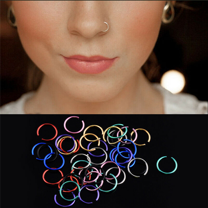 40x Colorful Stainless Steel Nose Rings Piercing Lip Hoop Piercing Jewelry N Tt