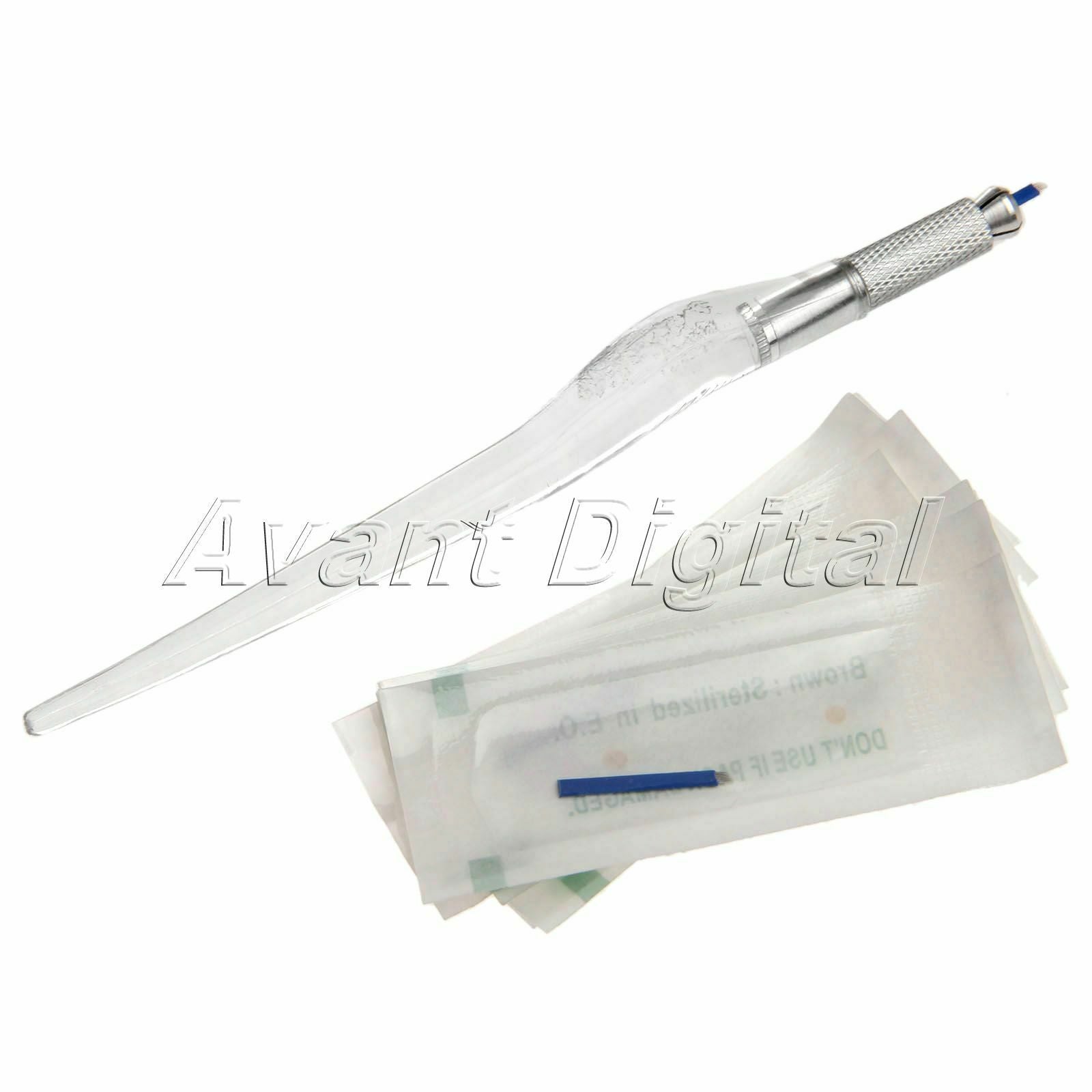 50PCS 7 Curved Blade Needles For Permanent Eyebrow Makeup With Gift Tattoo pen