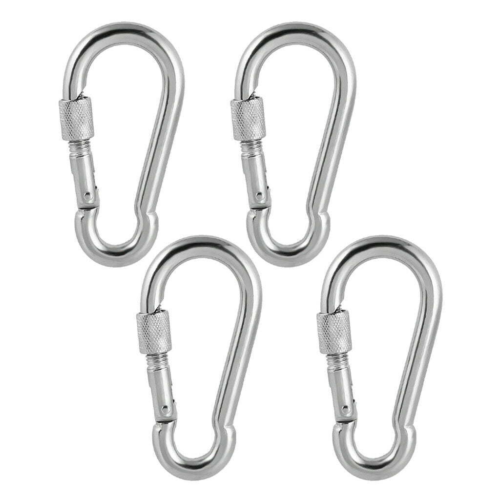 4x Stainless Steel Snap Hook Camping Sail Non-slip Carabiner Screw Accs
