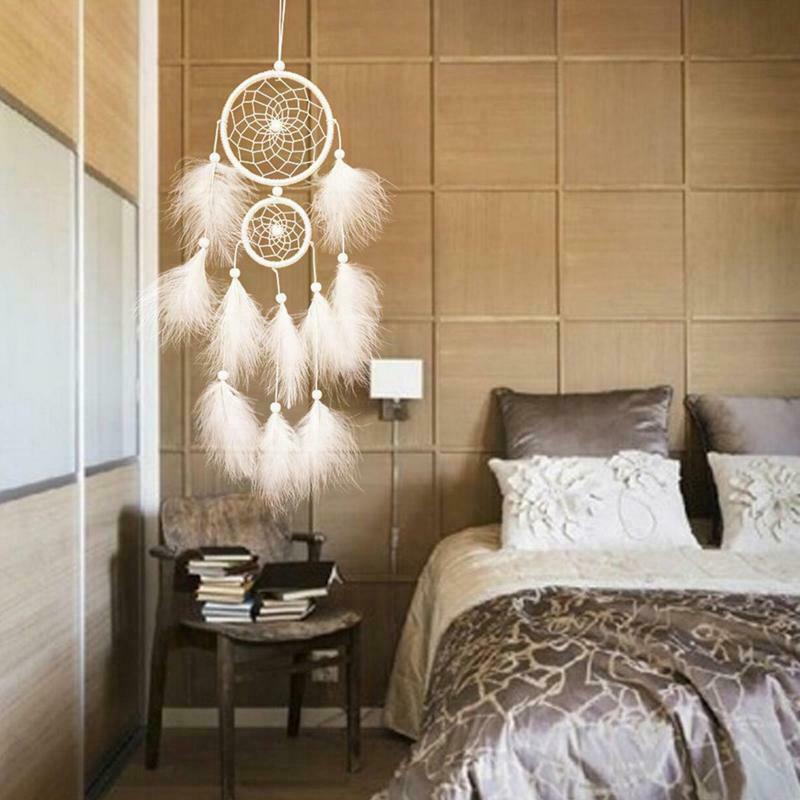 Handmade Dream Catcher with Feather Wall Car Hanging Decoration Ornament White