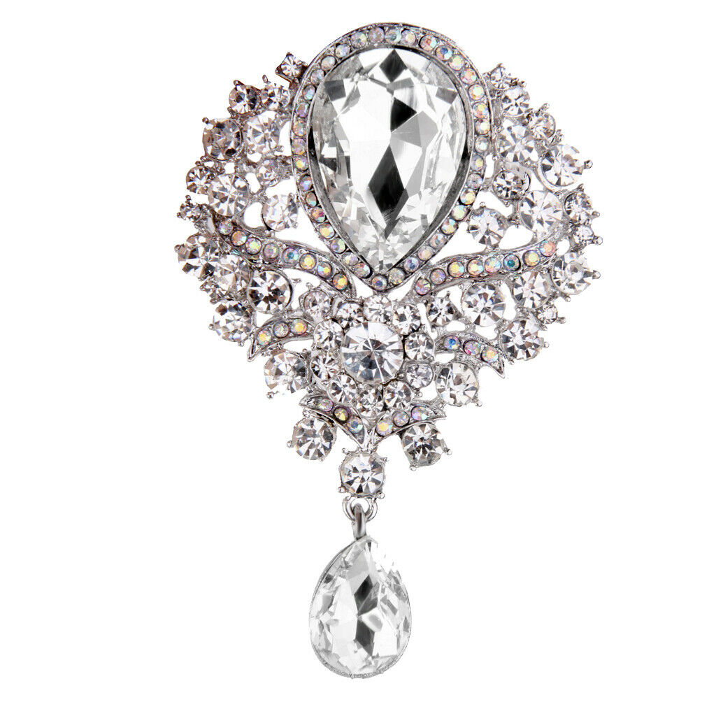 Fashion Women Bridal Rhinestone Drop Pendant Brooch Pin Decor