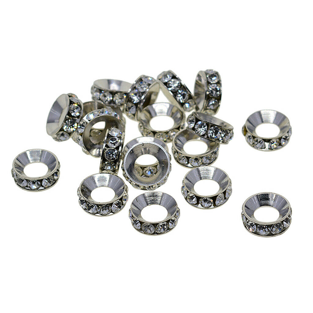 20Pcs Plated Alloy Rhinestone Stopper Rings Spacer Beads for Jewelry Making