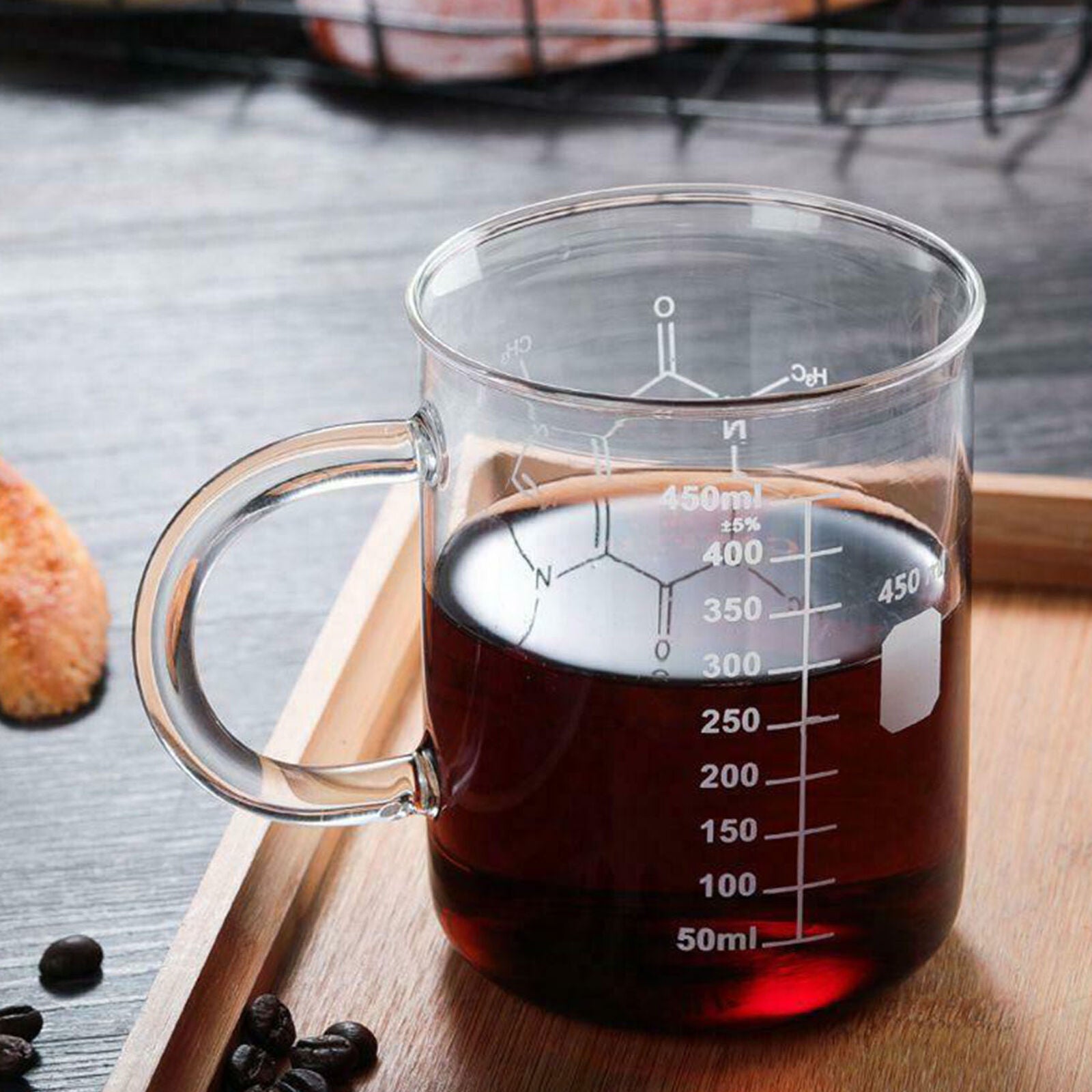 Caffeine Beaker Mug Graduated Beaker Mug with Handle Borosilicate Glass Cup