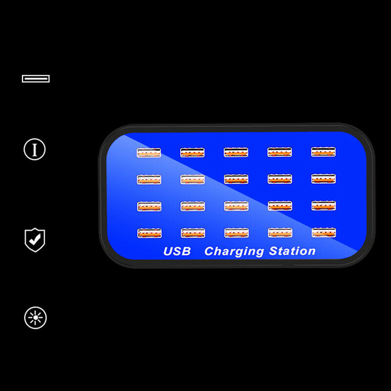 20A/100W 20 Port USB Charger Hub Power Charging Station Desktop Phone Adapter