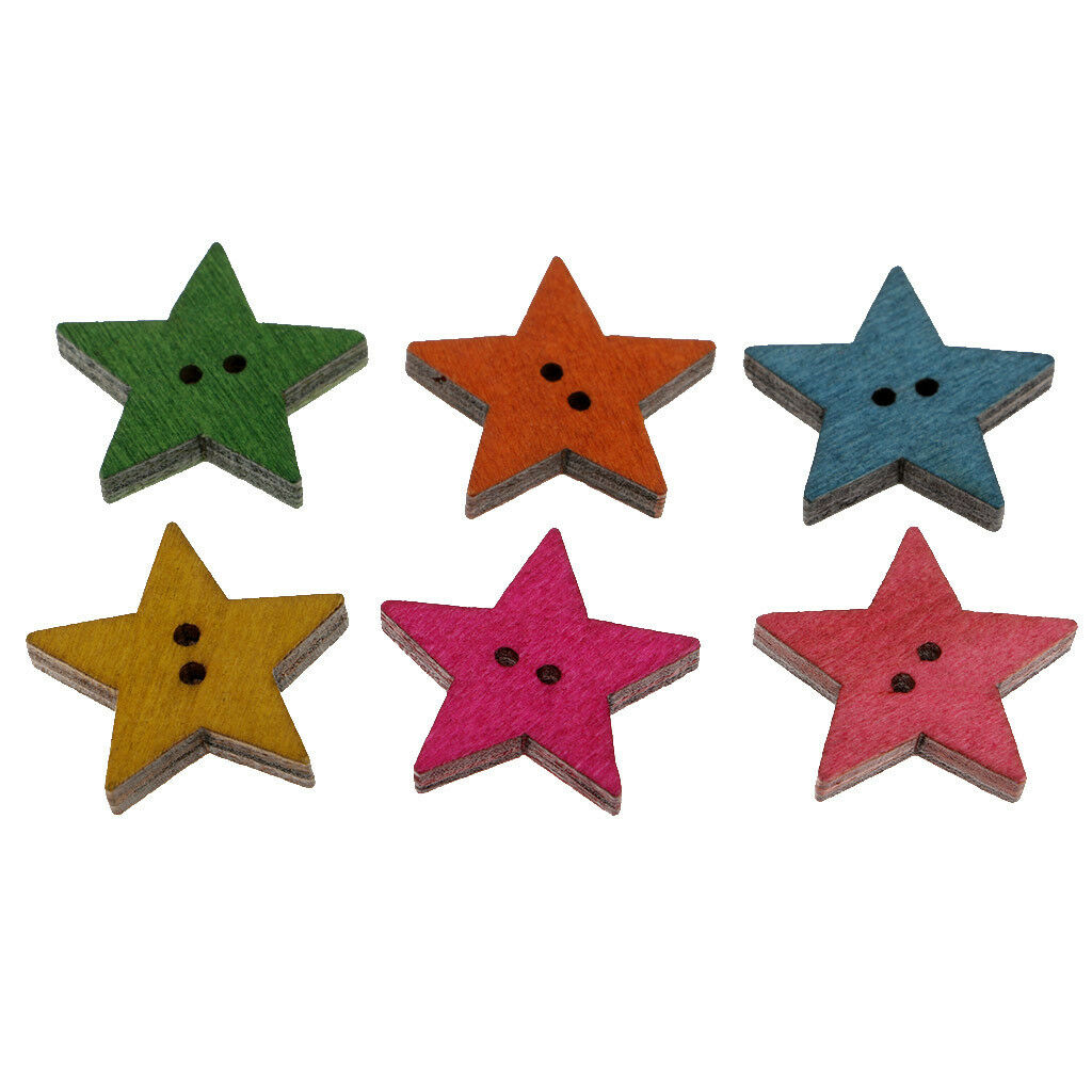 50pcs 2 Holes Mix Star Shape Wooden Craft Wood Sewing Buttons Decor Clothing