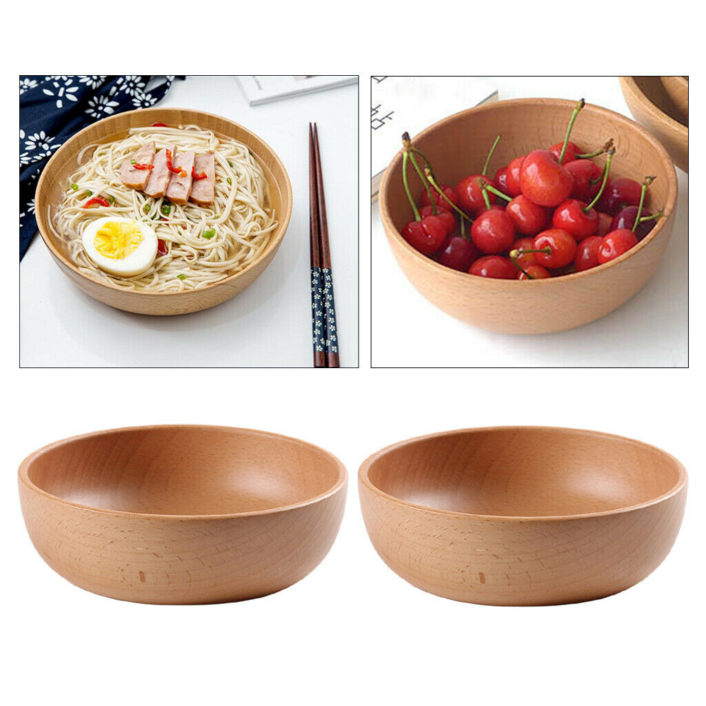 2 Pcs Wood Bowl Snack Serving Dinner Bowls Japanese Style 6" Tableware