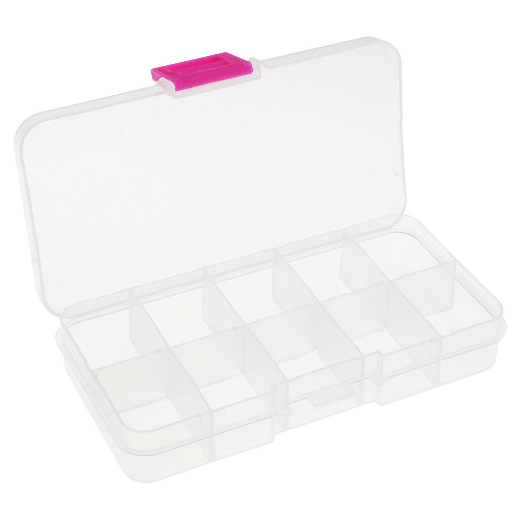 Clear Plastic Storage Organiser Craft Beads Jewellery Tool Box Case 10 Grids