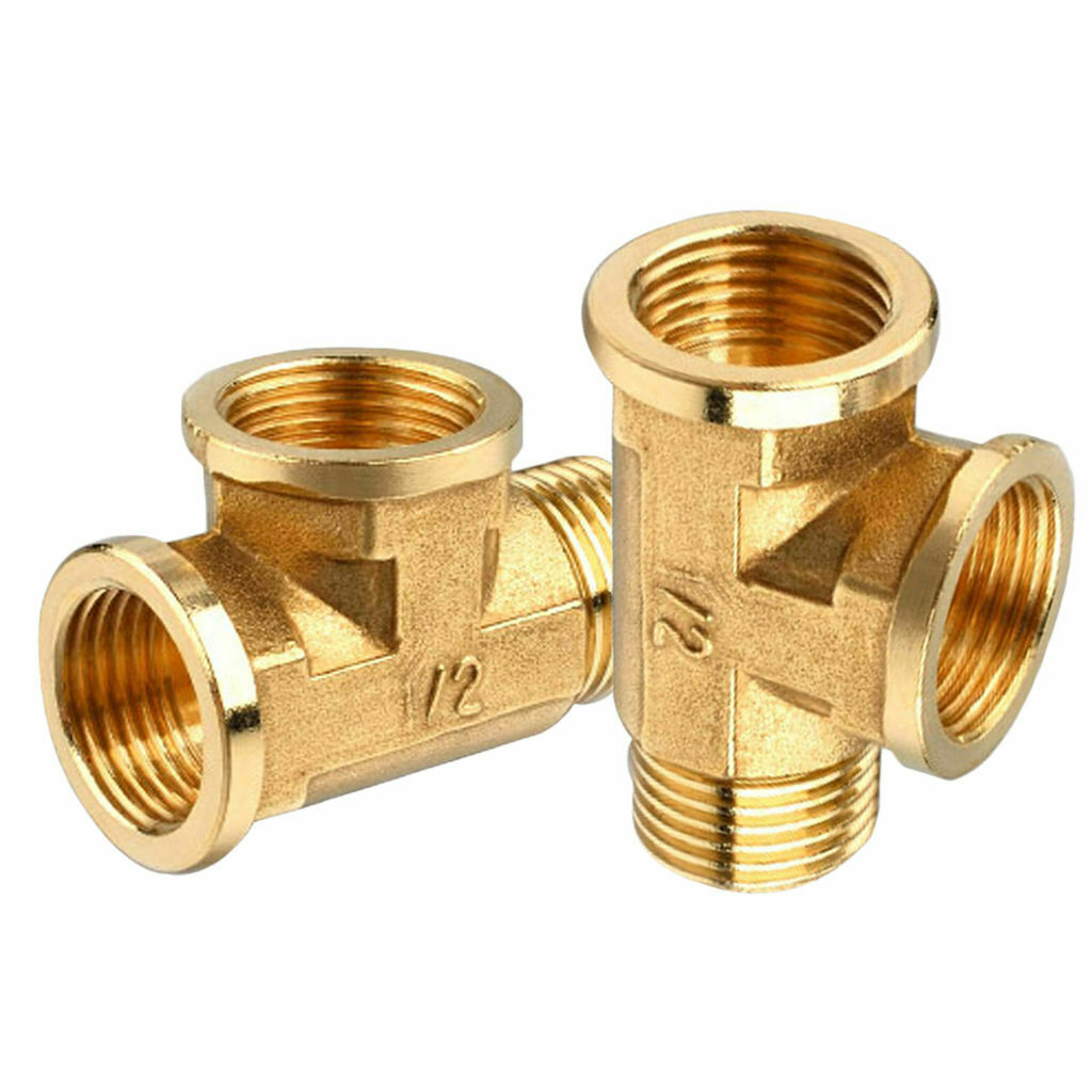 2 Pcs 1/2" Female Male Pipe Tube Tee T-Fitting Connector Forged Brass Copper