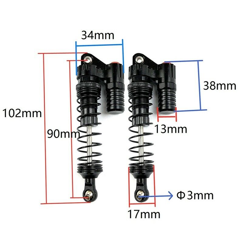 2Pcs 90mm Metal Shock Absorbers Damper for Axial SCX10 Traxxas -4 RC4WD D90 S5R6
