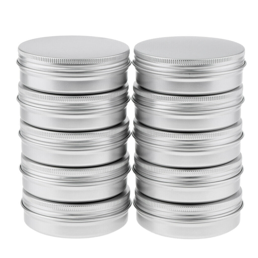 lOT 30 Empty Aluminum Tins Cans with Screw Lids Container Jar Top Round