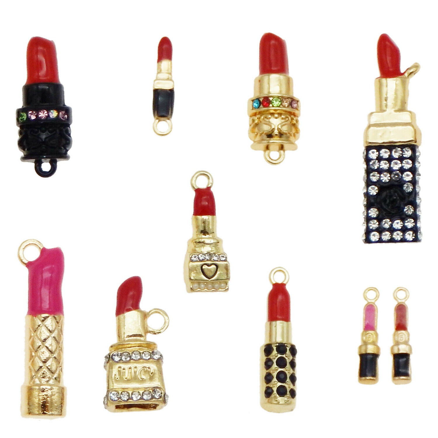 10pcs/Pack Colorful Enamel Plated Cosmetic Lipsticks Pendant Charms DIY Findings