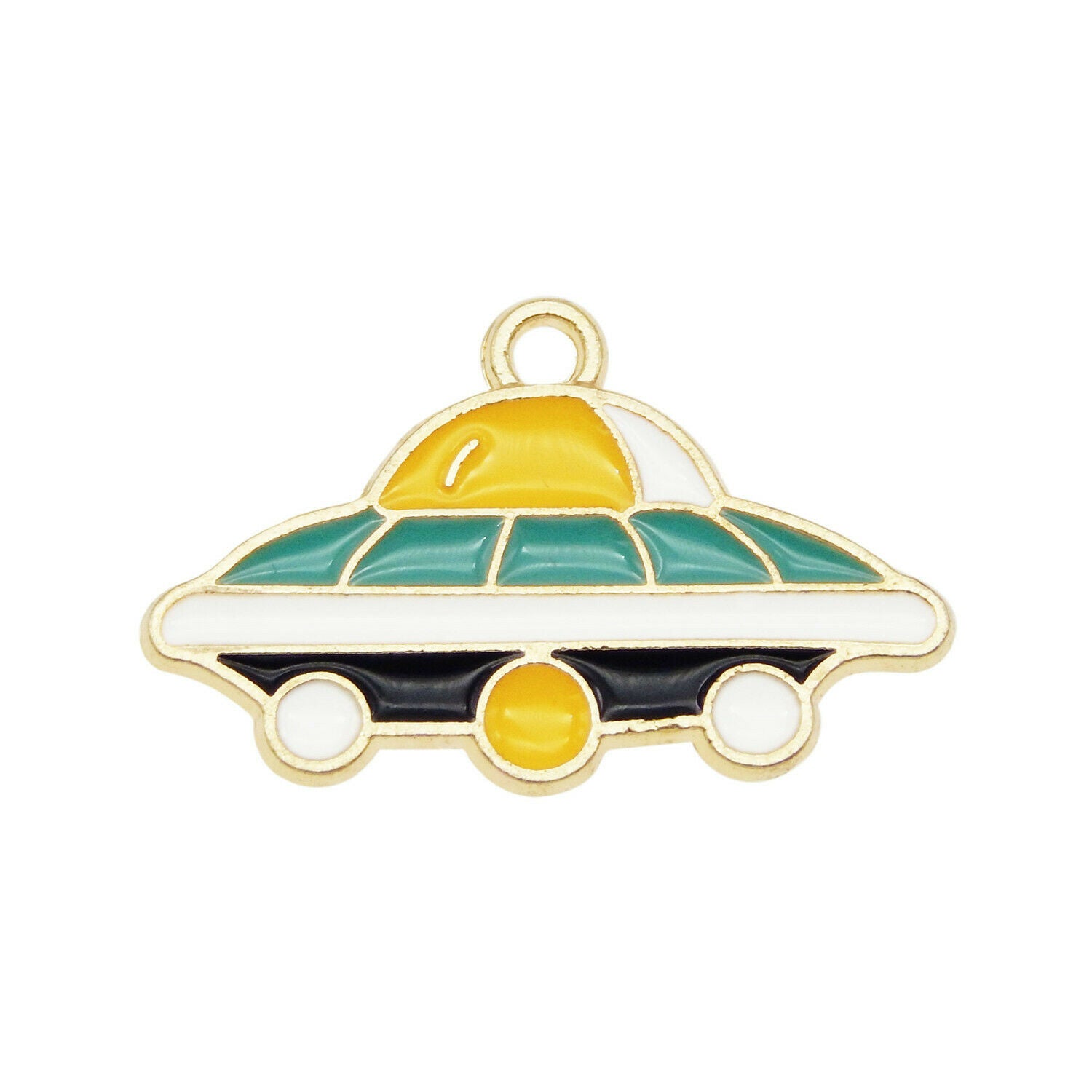Wholesale 27x27mm Enamel Spaceship UFO Pendant Charms for Necklace Bracelet 12pc