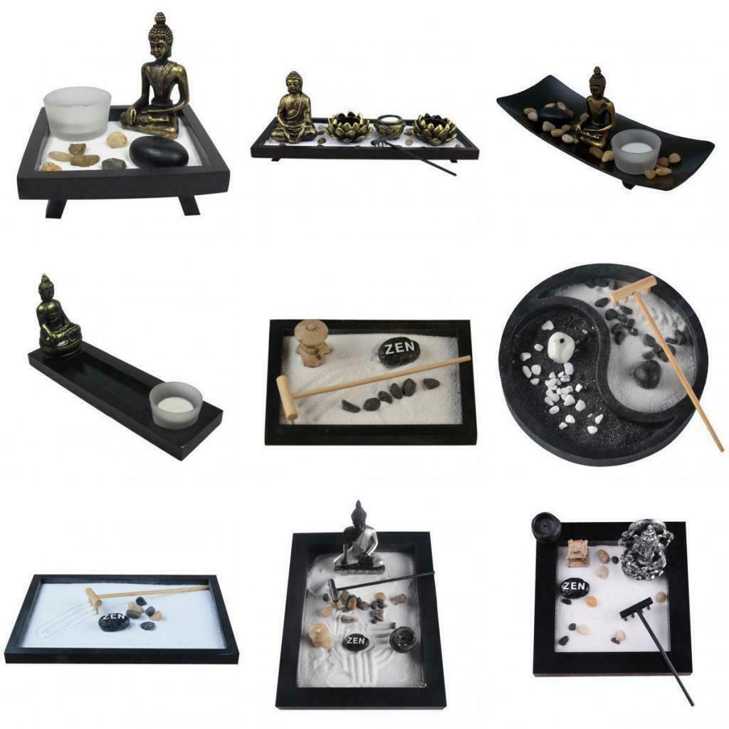 2pcs Zen Garden Sand Tray Mini Tower Stone Pebbles Rake Home Room Ornament