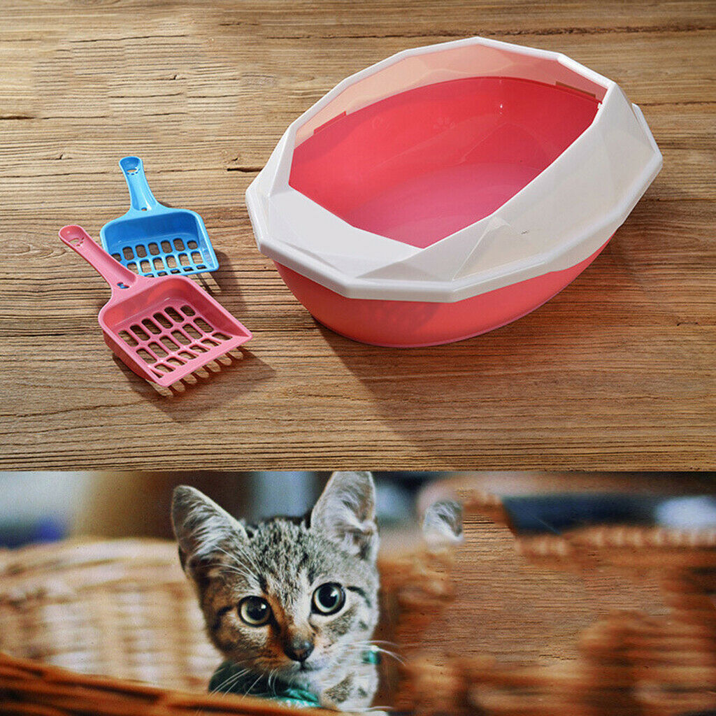 Mini Cat Litter Box Tray Anti Splash Toilet Fenced Pan with Shovel Pink