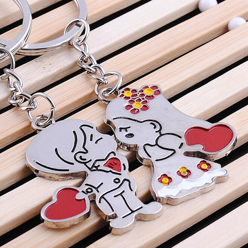 Couple Gift Key Ring Fob Metal Bride Groom Heart Love Keychain 1 Pair LJ J.l8