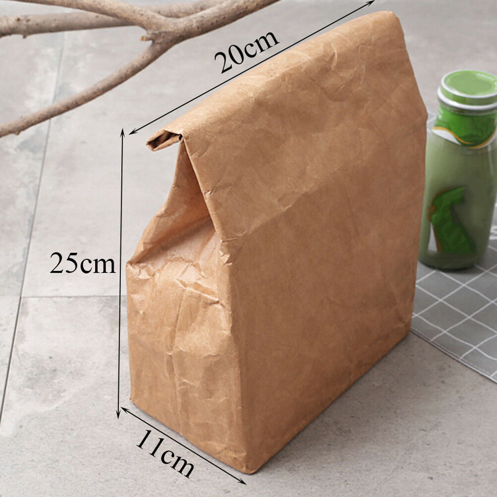 Brown Paper Lunch Bag Reusable Insulated Thermal Cooler Sack Magnetic Closul SJ