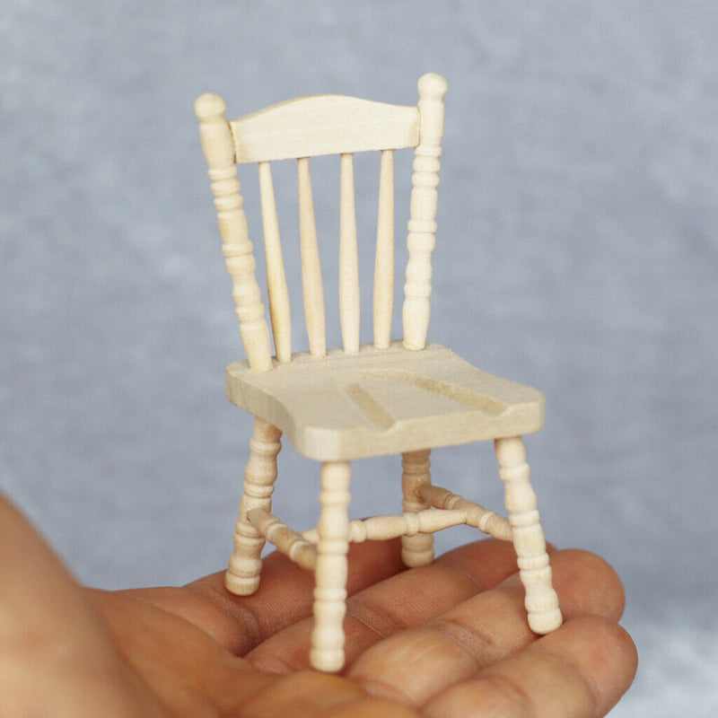 1/12 Mini Simulation Wooden Unfinished Chair Furniture Supplies Scenery