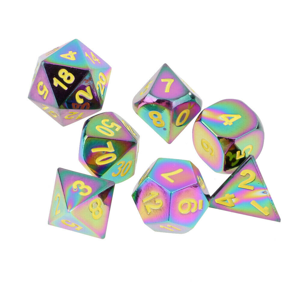 Set of 7 Rainbow Zinc Alloy Multi-sided Dice for Card Board Party Game #3