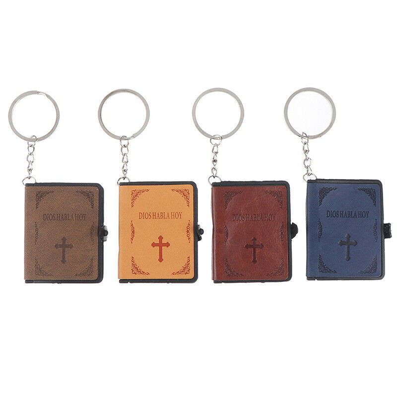Christian Jesus Cross Leather Keychain Spanish Holy Bible Book Key Ring Jewe SJ