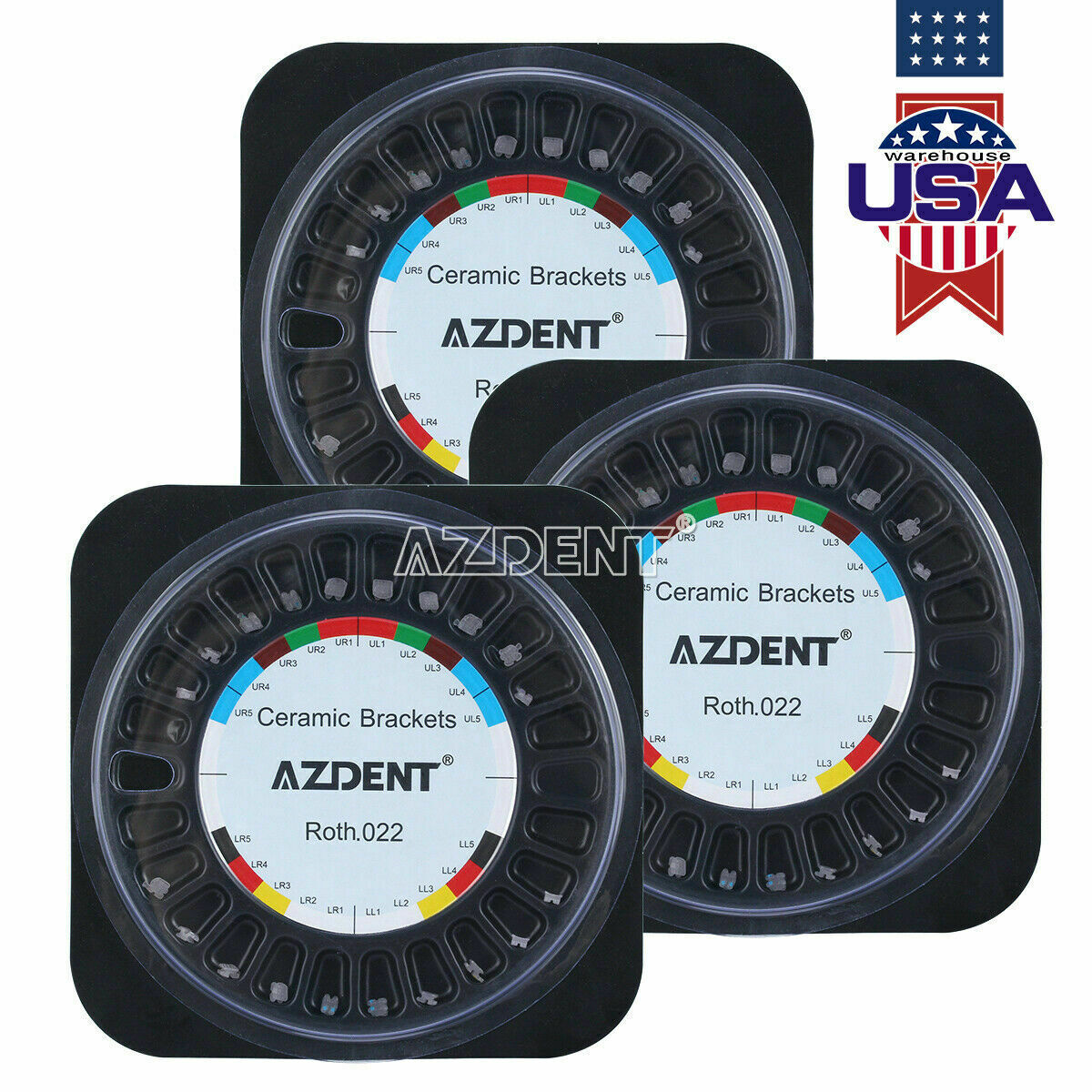 50 Packs Dental Braces Orthodontic Ceramic Brackets 5*5 Roth 022 Hook 345 AZDENT