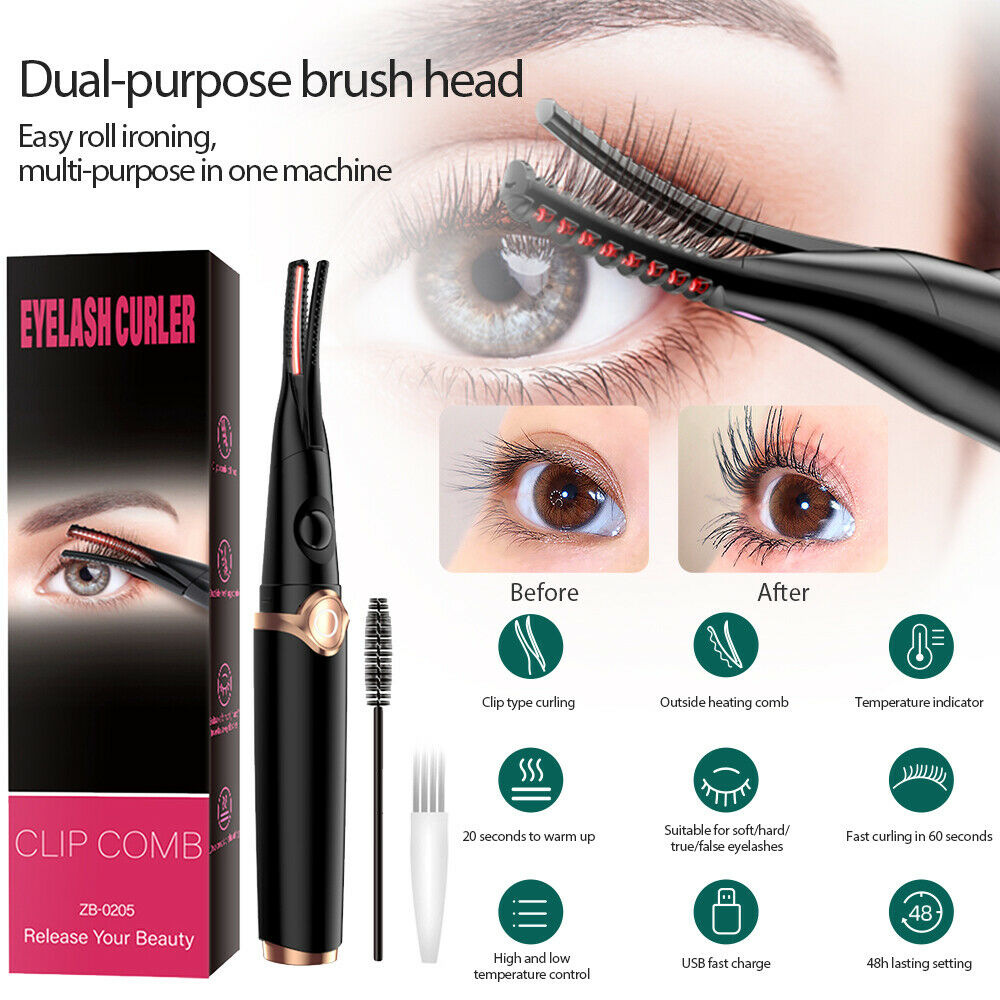 Electric Heated Eyelash Curler USB Rechargeable Long Lasting Beauty Makeup Tool
