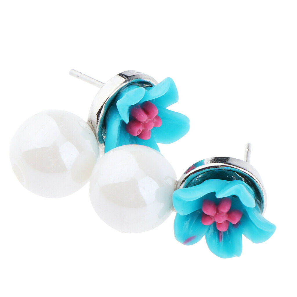 12 Pair Fashion Faux Pearls Flower Stud Earrings Ear Studs for Women Jewelry