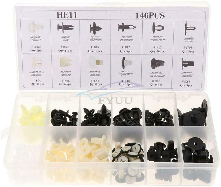 30PCS Removal Tool + 146PCS Plastic Fender Bumper Push Pin Clamp Rivet Fastener