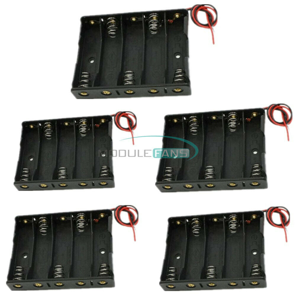 Battery Storage Case Box Holder For 5xAA 2A 7.5V Battery Wire Leads Plastic
