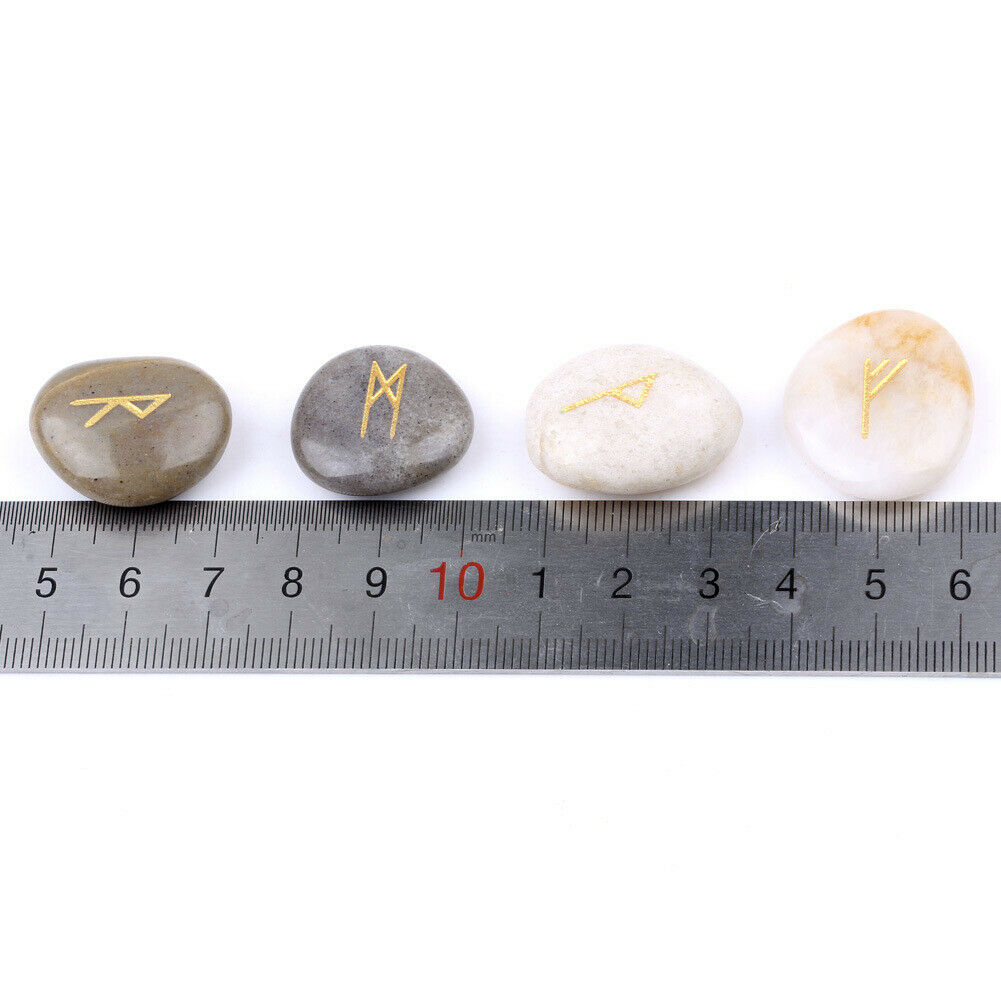 25pcs/SET Natural Cobblestone Rune Engraved Set Healing Reiki Tumble Stones