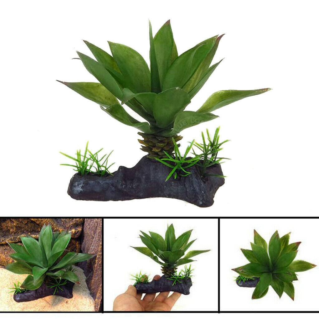 2Pcs Artificial Fish Tank Vivarium Ornaments Reptile Habitat Plants Green