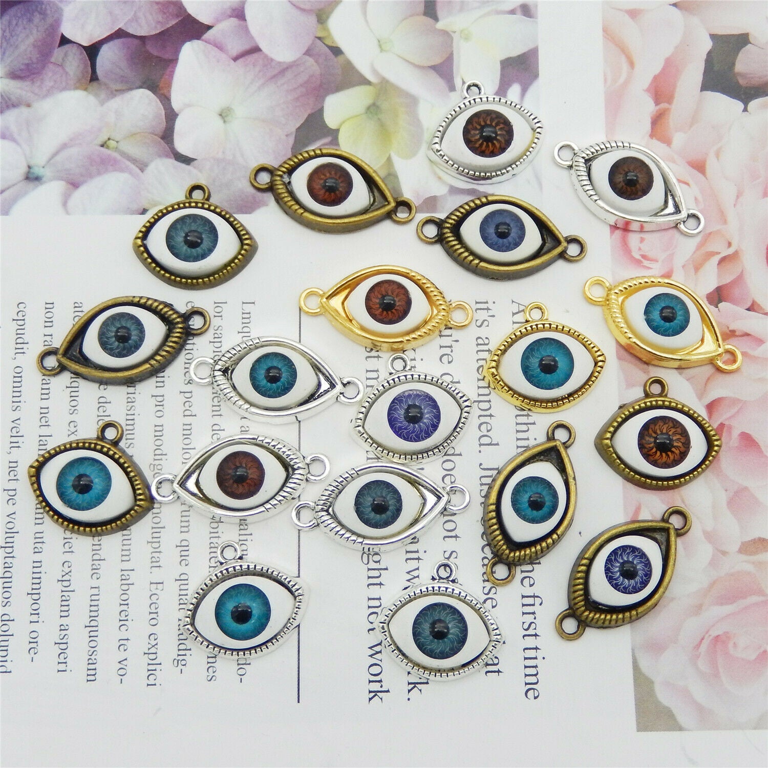 10pcs/Pack Multi-Colors Alloy Mixed Random Evil Eyes Charms Pendant DIY Findings
